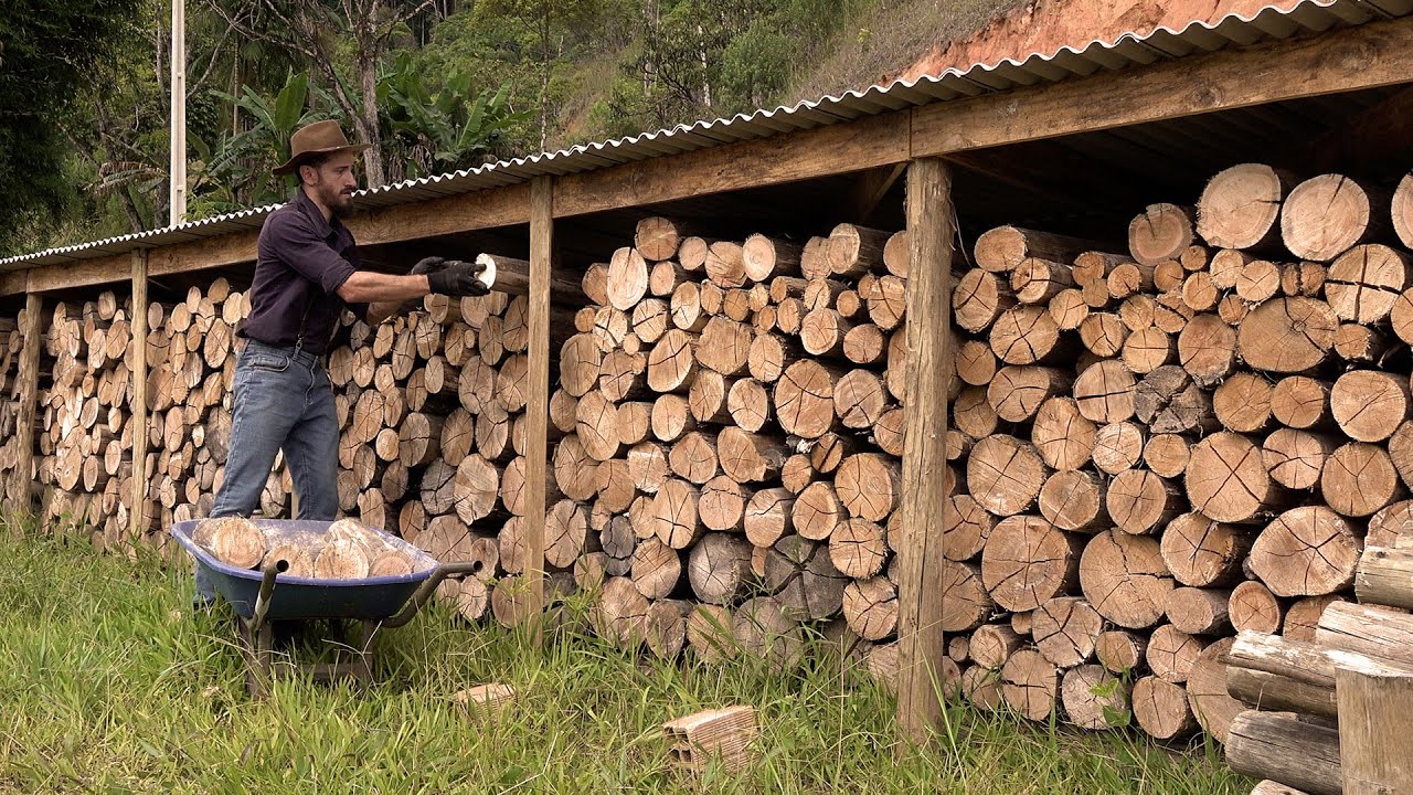 Cortando troncos, arrumando a lenha e limpando o campo #01