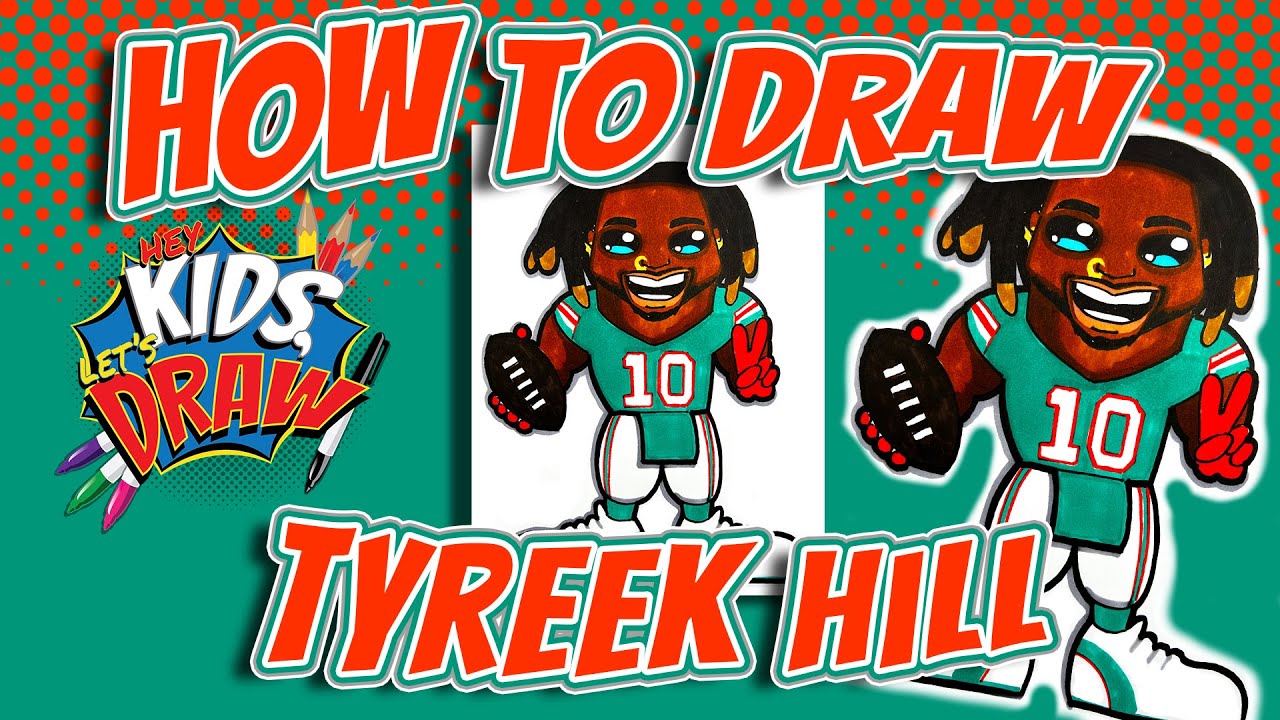 How to Draw Tyreek Hill for Kids - Miami Dolphins Football