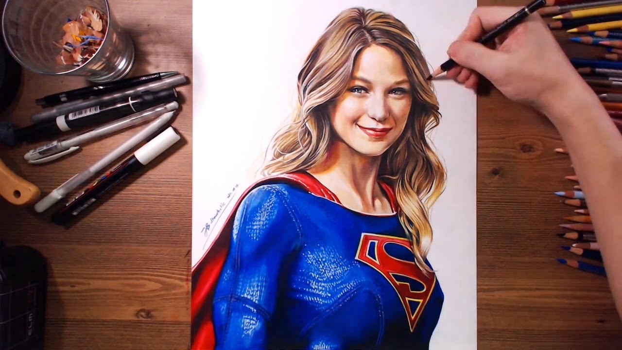 SuperGirl (Melissa Benoist) - Colored pencil speed drawing | drawholic