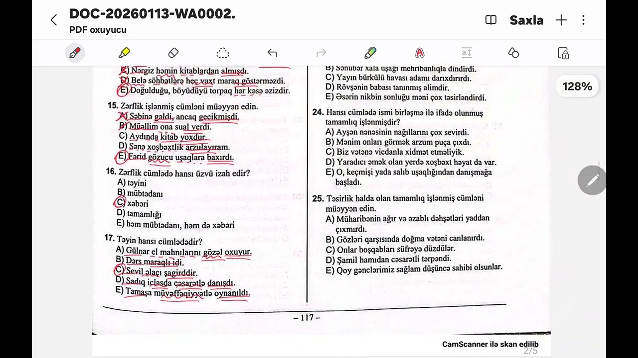 DİM/ 9 İLLİK/ Cümlənin ikinci dərəcəli üzvləri(1-25)
