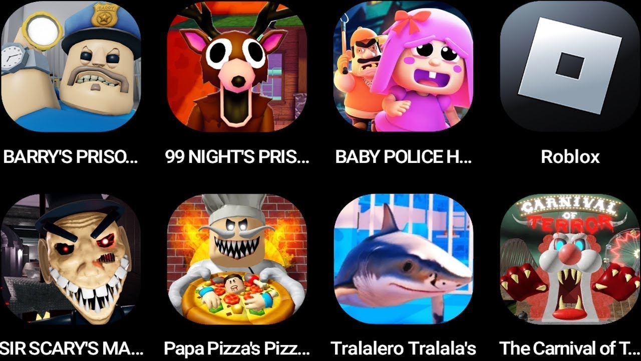 BARRY'S PRISON RUN!,99 NIGHTS IN FOREST,BABY POLLY HOUSE,Roblox,SIR SCARY'S MANSION,Papa Pizza's...'