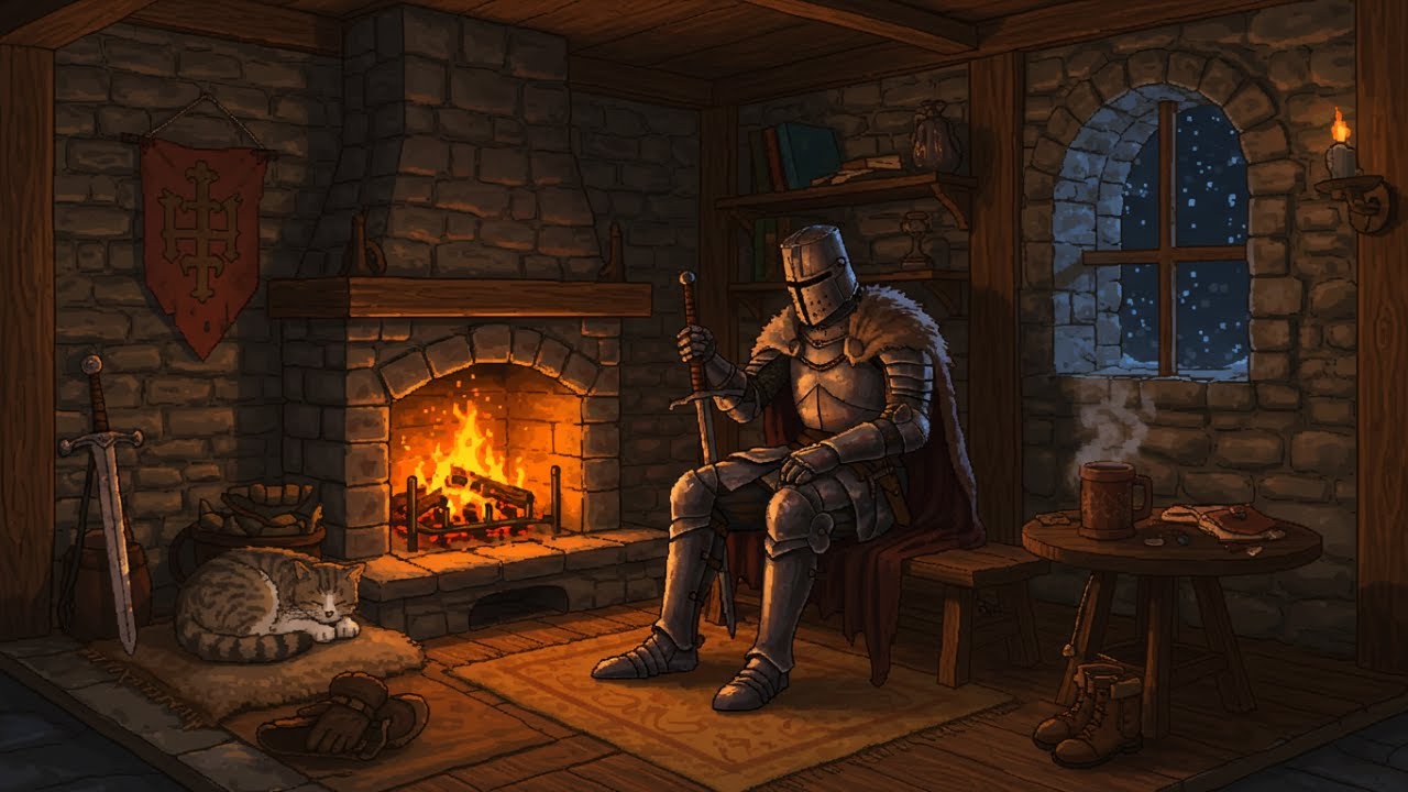 The fireplace crackles softly... Close your eyes, traveler.