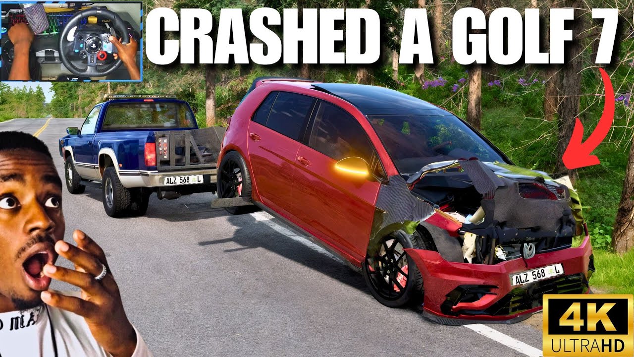 BeamNG Drive,  Golf 7R got towed after an accident | realistic drive logitec steering wheel gameplay