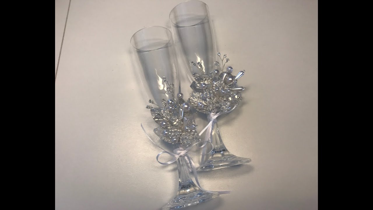 МК Свадебные бокалы 🥂  Идеи свадебного декора .  Wedding decor ideas 🌹🌹🌹