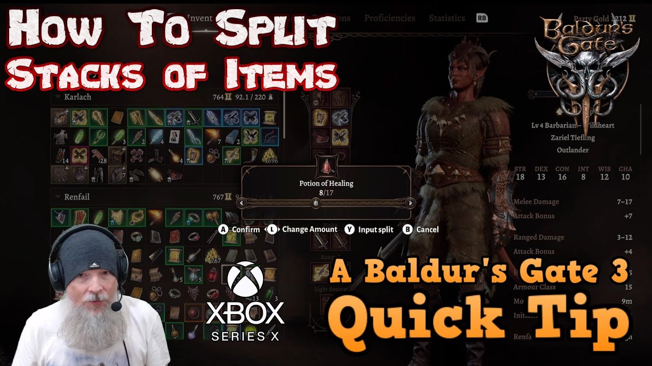Baldur's Gate 3 Quick Tip for the Controller - How To Split Stacks of Items