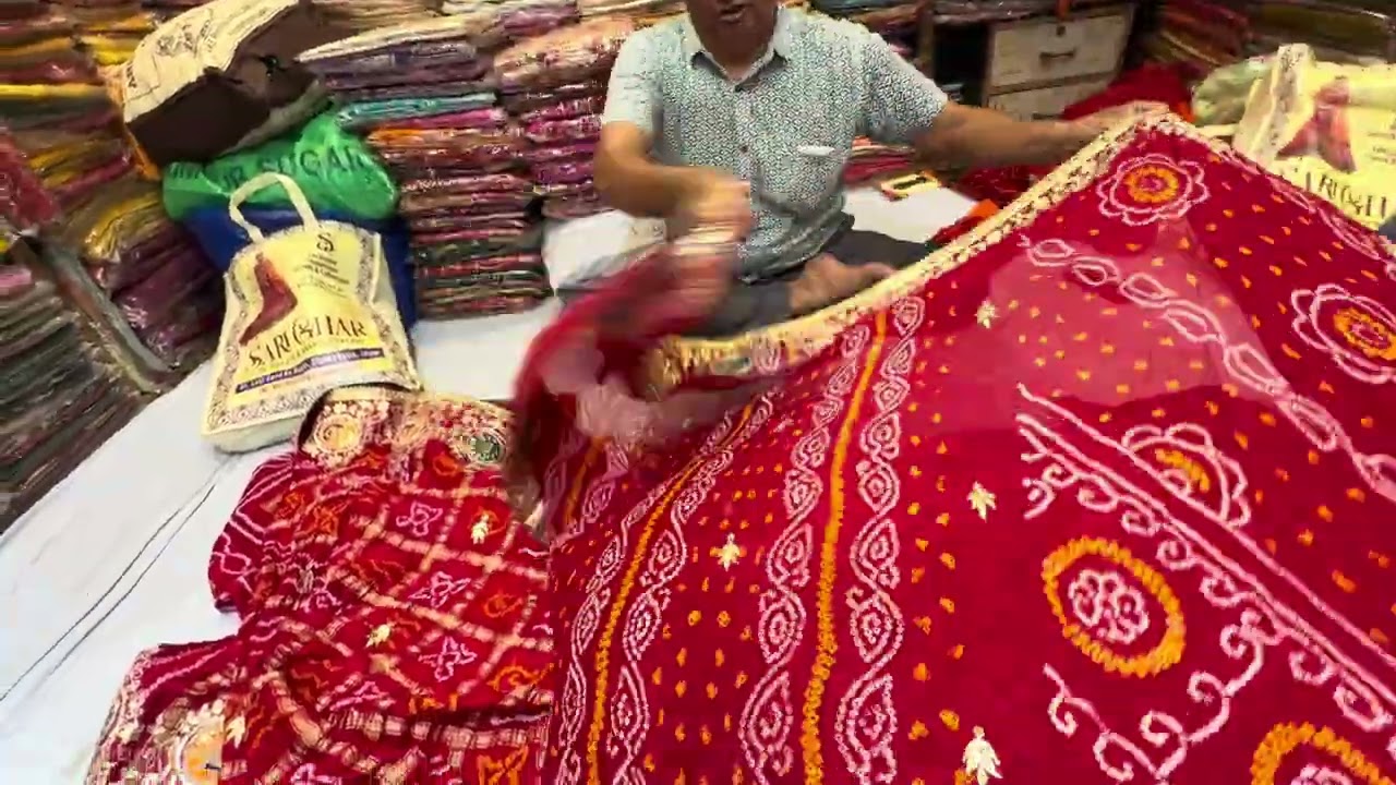 Royal Bandhani Saree | Pure Gajji Silk &inherits Fabric | Jaipuri Peacock Gota Patti Handwork |