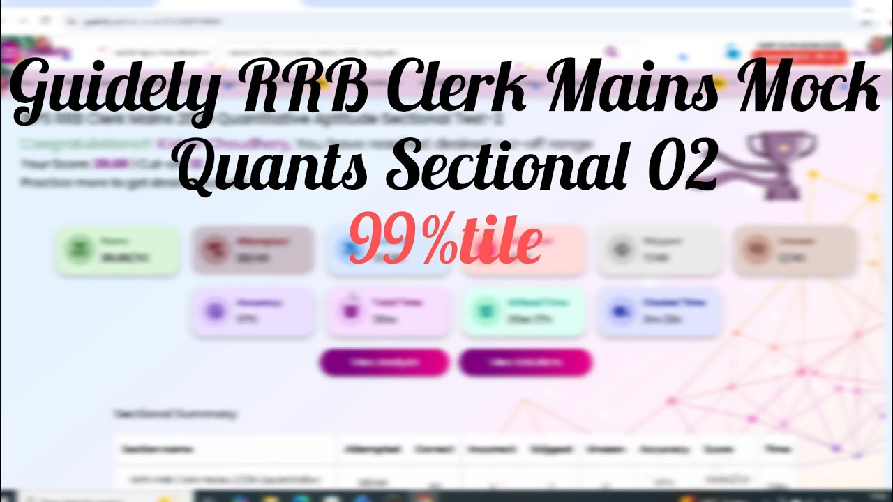 Guidely RRB Clerk Mains Quants Mock 02 | How I Got 99%tile🧿📚🎯 #rrbclerk #banking #mocktest #guidely 