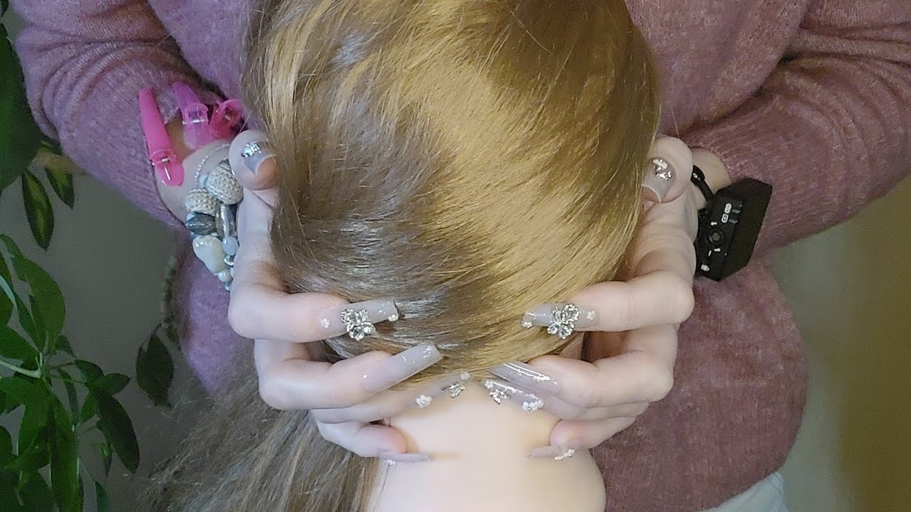 ASMR Hair Parting & Nape Scratching 💆‍♀️✨️Includes Intermittent, Gentle Whispers #asmr