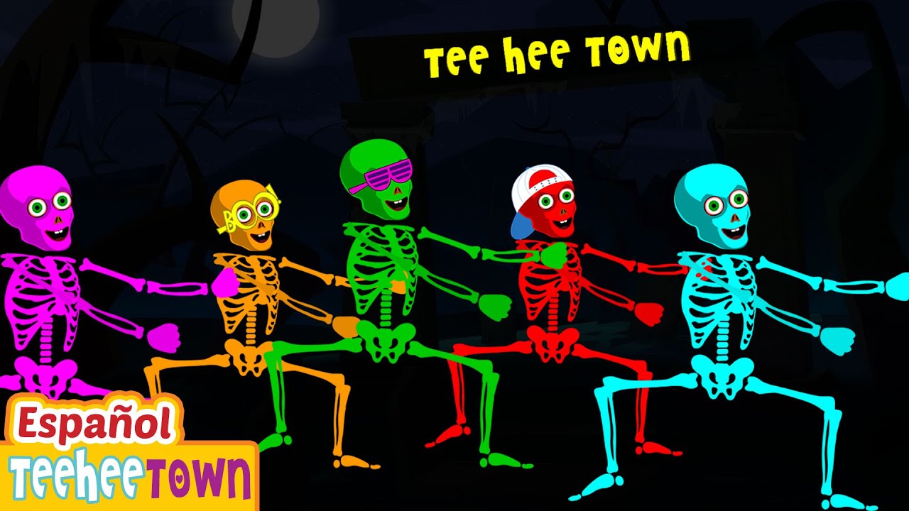 💀Cinco esqueletos bailando sobre la tumba | Canciones de Halloween para niños | Pueblo Teehee