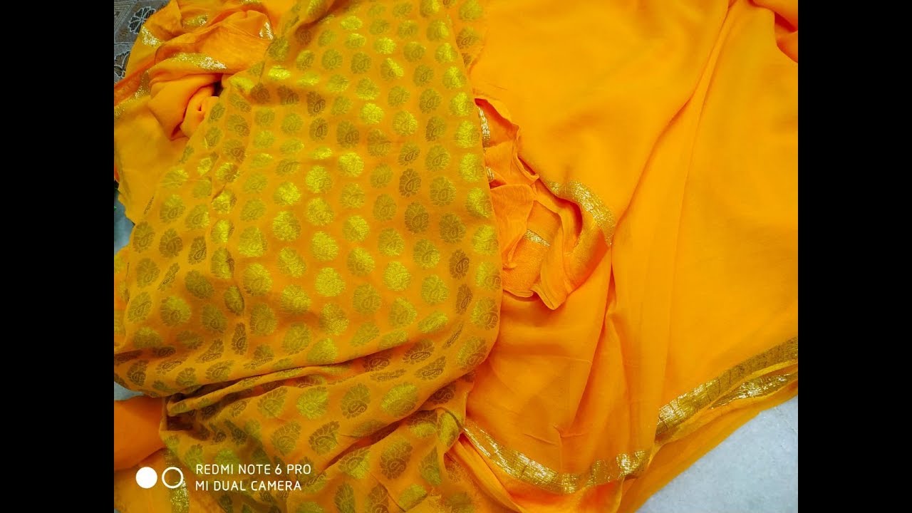 LATEST PLANE SAREE WITH DESIGNER BLAUSE  PLANE CHIFFON SAREE WITH SATIN BORDER DOLLAR BUTTI BLAUSE