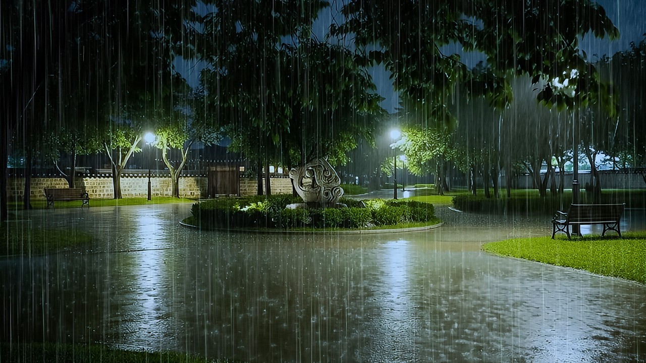 Naturally Sleep Fast with Soft Rain on Peaceful Park | Night Rain to Reduce Stress