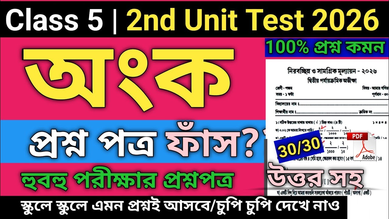 Class 5 Math Second Unit Test Question Paper 2026 | class 5 math 2nd unit test suggestion 2026/gonit