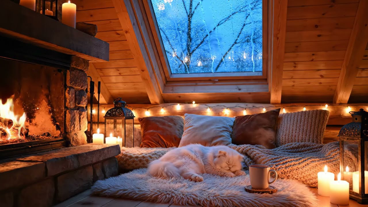 Cat Sleeps by the Window 🐱 Rainy Night Cozy Jazz for Relaxing