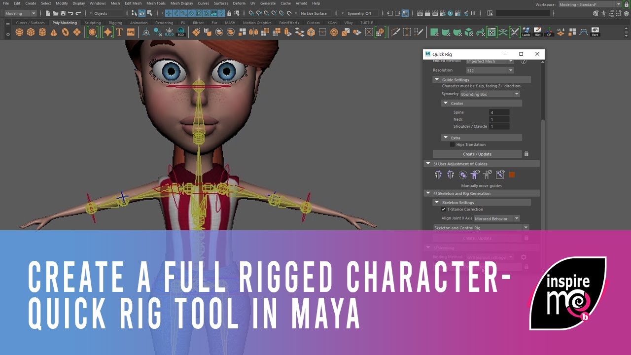 Creating a full rigged character by using the quick rig tool in Autodesk Maya 2018
