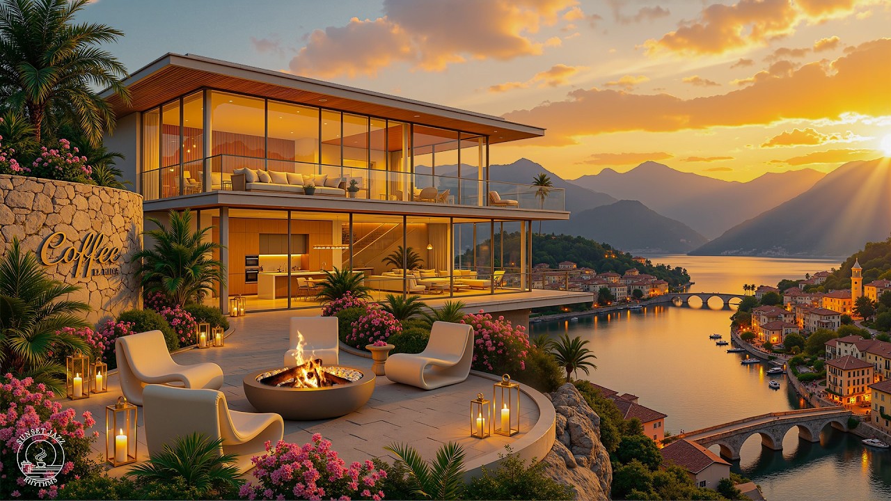 Quiet Jazz on a Luxury Riverside Caf&eacute; Terrace 🌅 Soft Jazz Instrumental Music at Sunset to Relaxation