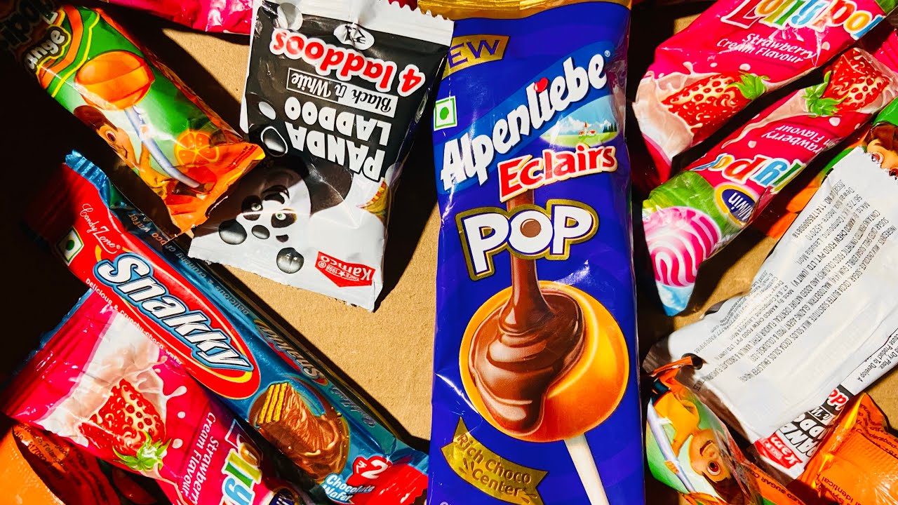ASMR Most Popular Candys / some lots of colorful rainbow lollipop candy / unpacking chocolate eat