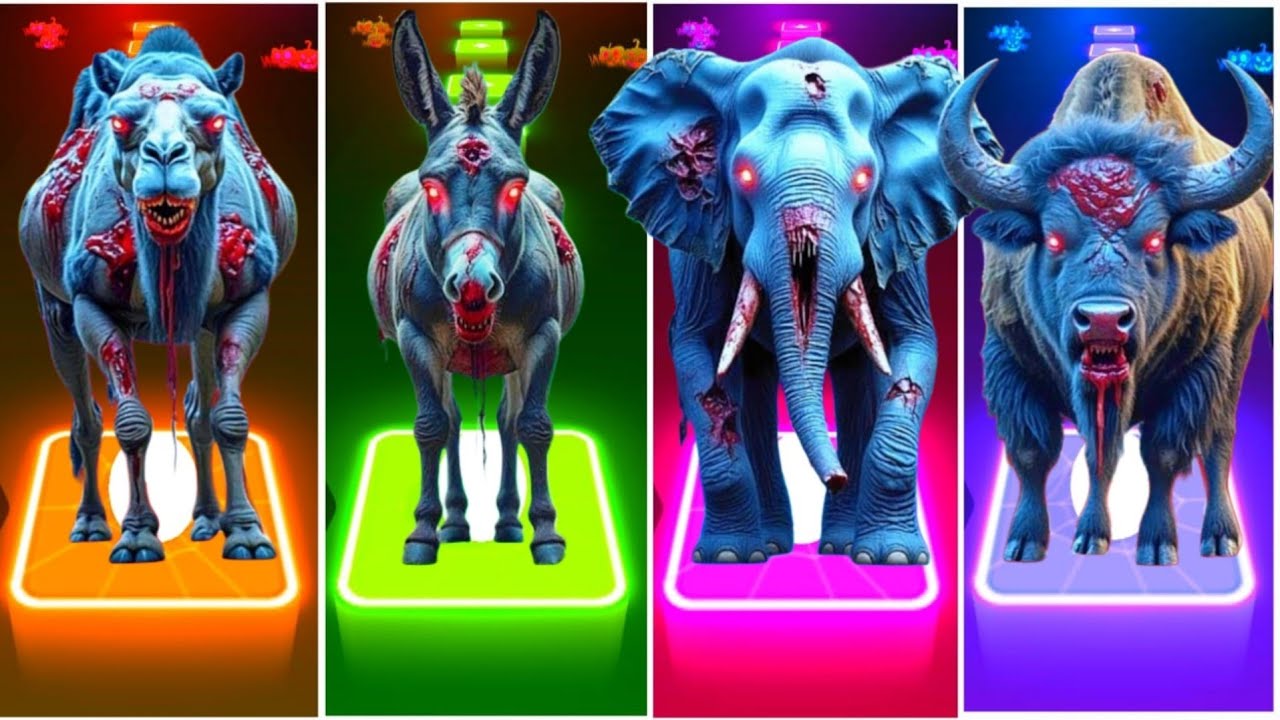 Zombie Camel🐫🆚Zombie Donkey🫏🆚Zombie Elephant🐘🆚Zombie Bison🦬| Tiles Hop Animals #tileshop #gaming