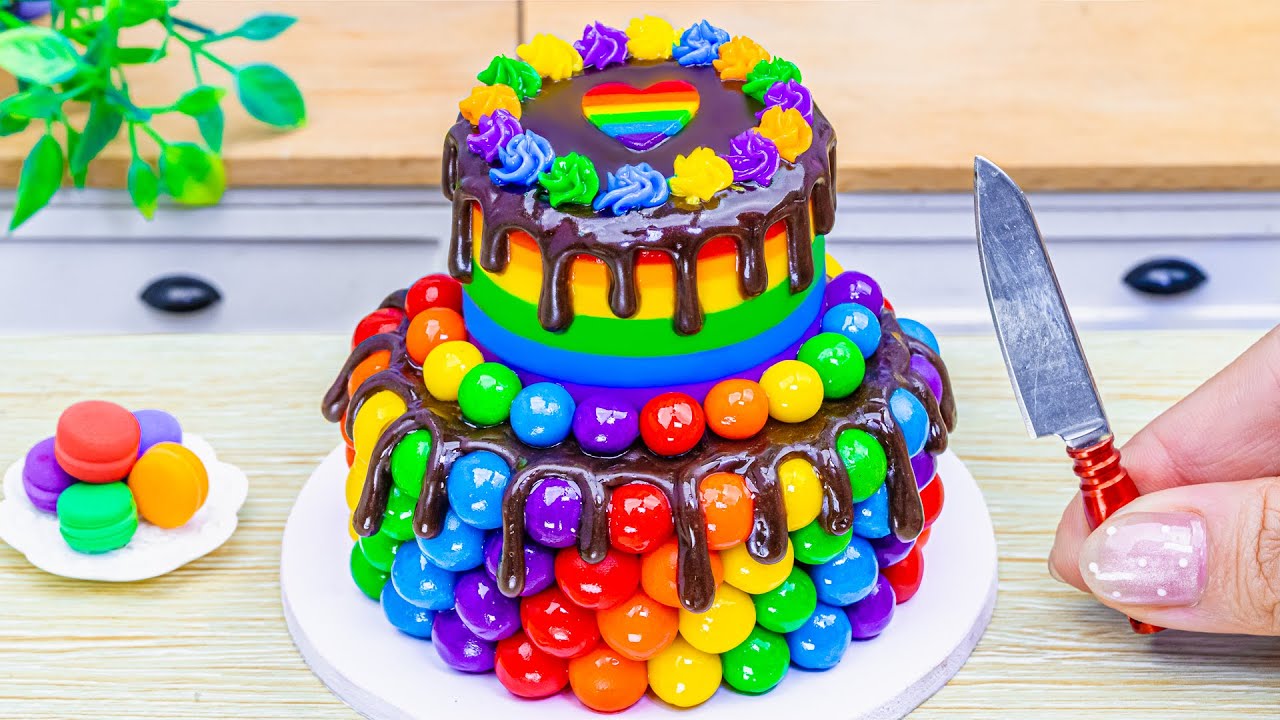 Rainbow Sweet Cake Recipe With Chocolate Drip🌈| Lovely Miniature Cake Decorating Ideas | Mini Bliss