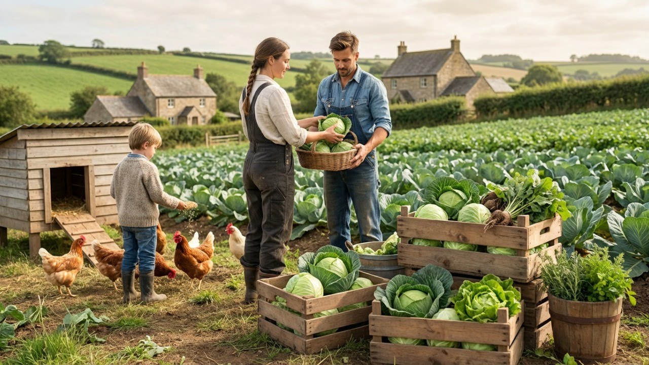 Winter Harvest in Europe  Hand picking Vegetables on a Quiet Farm