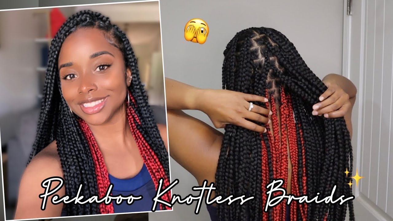 DIY Hair Tucking Tutorial | Peekaboo Red Color Long Knotless Braids (Red Bottom Braids)