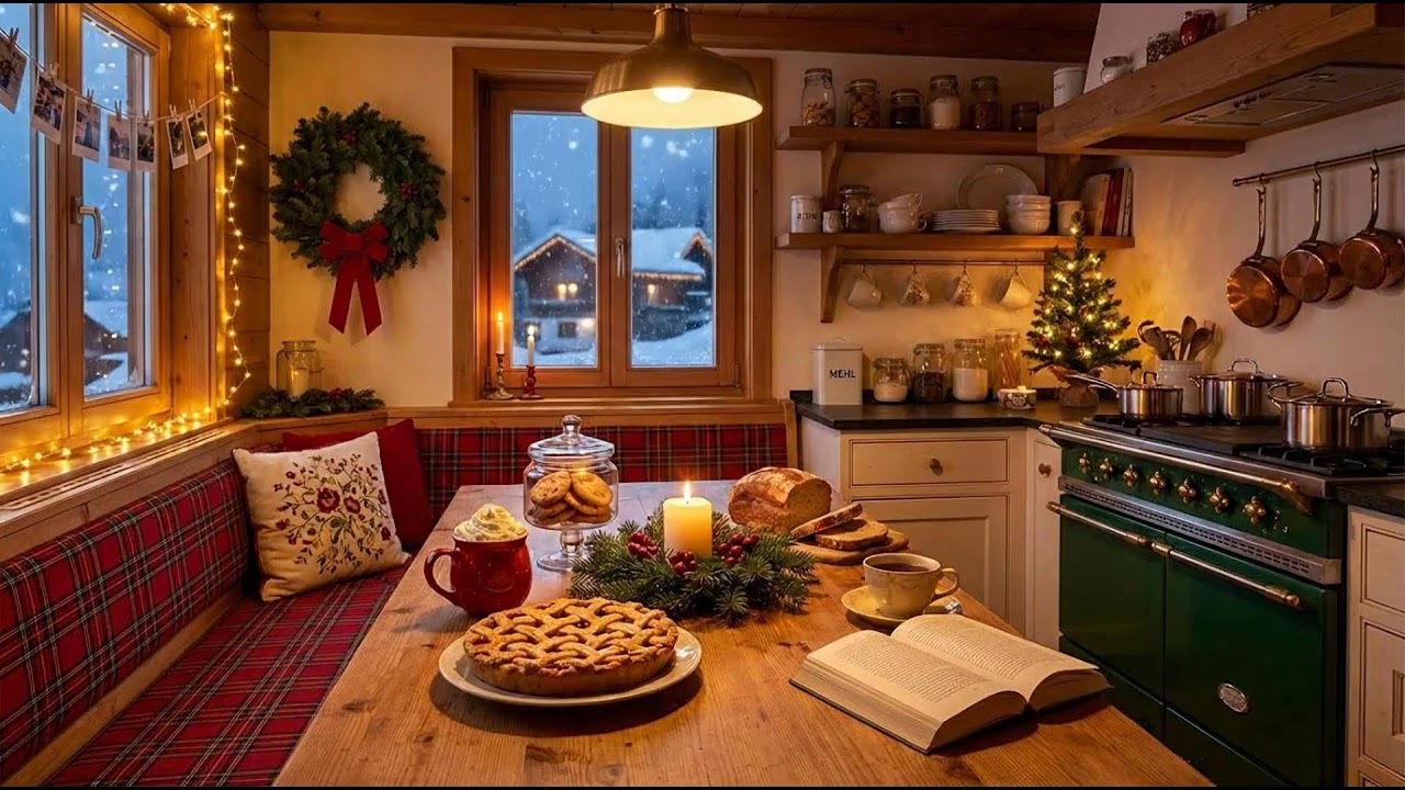 Relaxing Snowfall in a Cozy Grandma’s House ❄️ Vintage Oldies Playing in Another Room