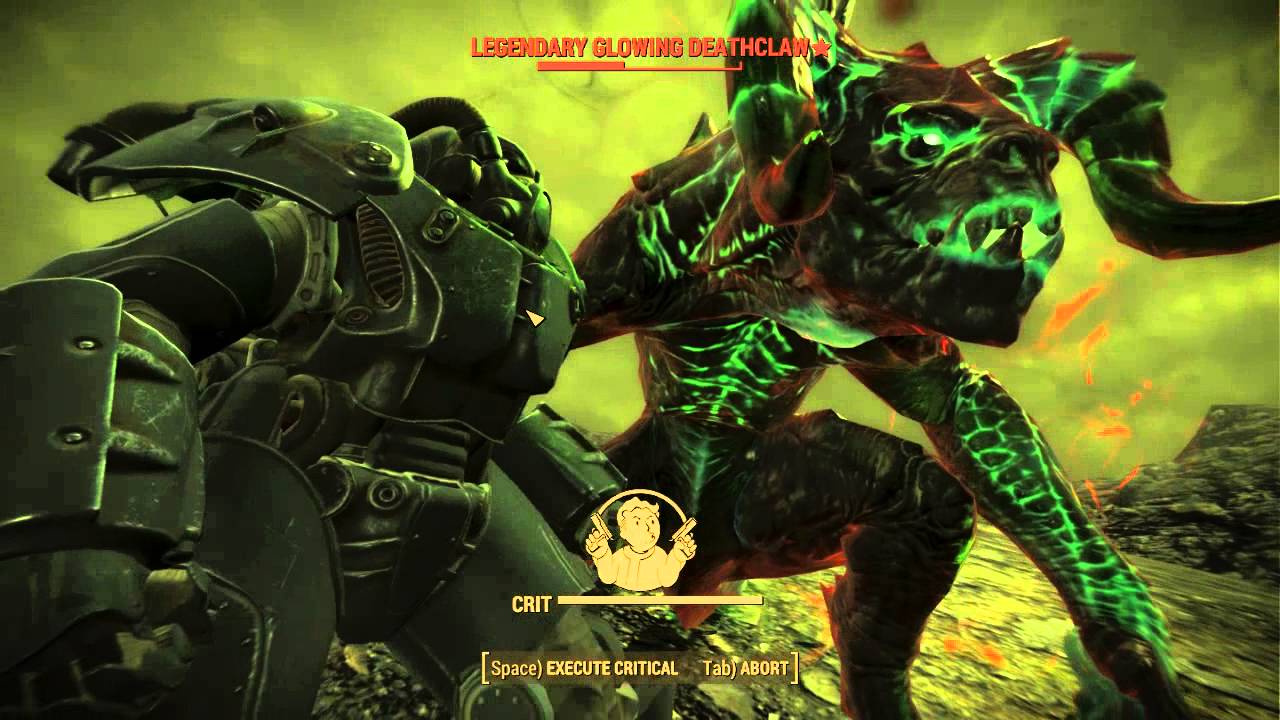 Fallout 4 - Legendary Glowing Deathclaw vs X-01 Mk. VI fistfight (Survival)