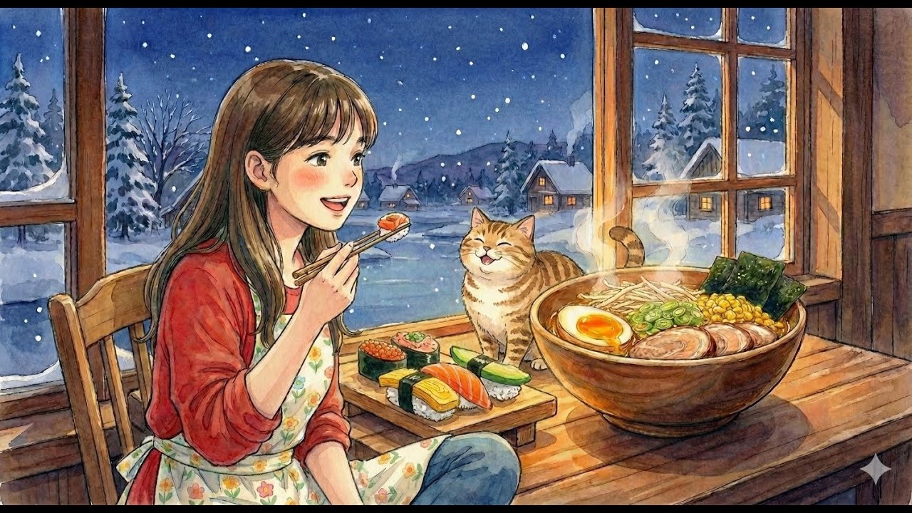 On the First Snowy Day, Making Sushi & Ramen❄️🍣🍜 |  | Ghibli-Style ASMR in a Riverside House