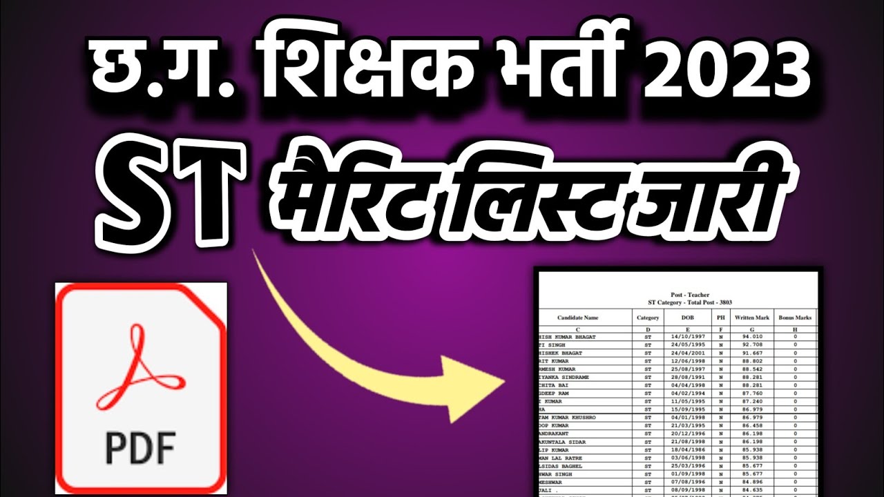 📌 Cg शिक्षक भर्ती St मेरिट लिस्ट जारी | Cg Assistant teacher merit list 2023