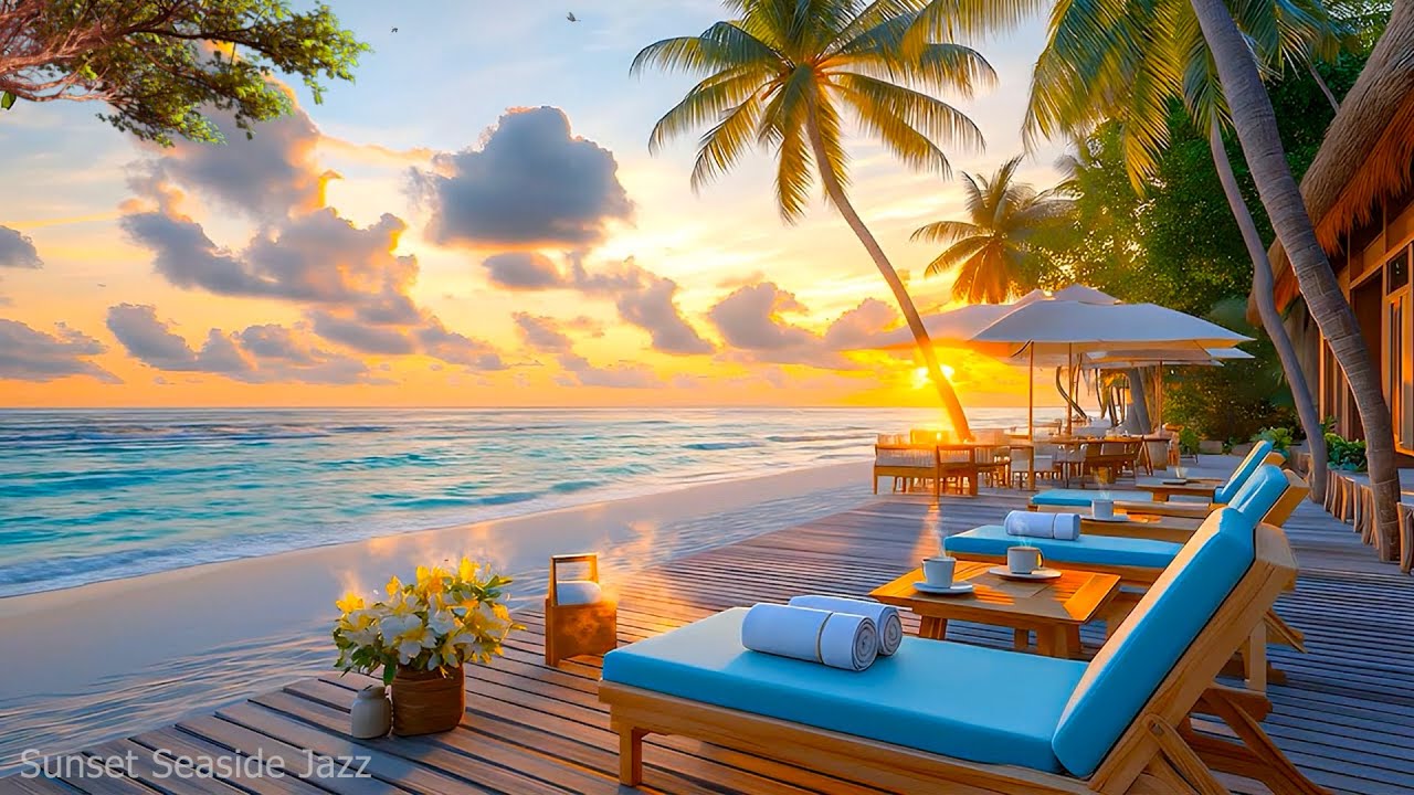 Coastal Sunset Jazz Café ☕🌊 Warm Jazz & Calm Sea Sounds