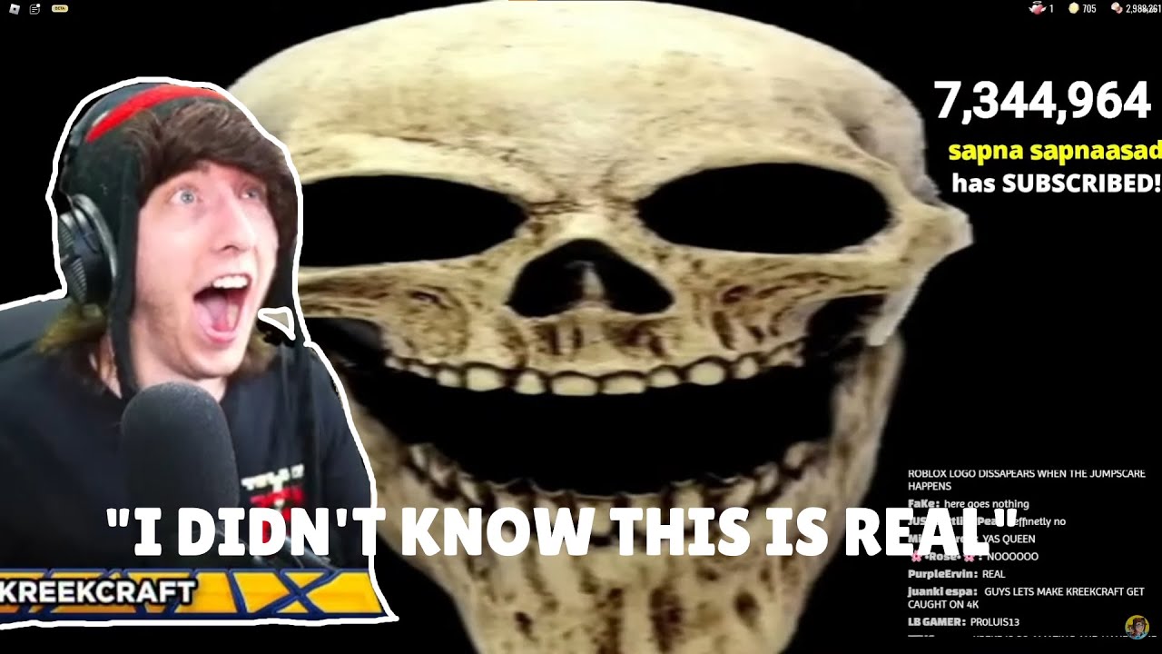 KreekCraft Gets Jumpscared by Skeleton Bob in Roblox Doors..
