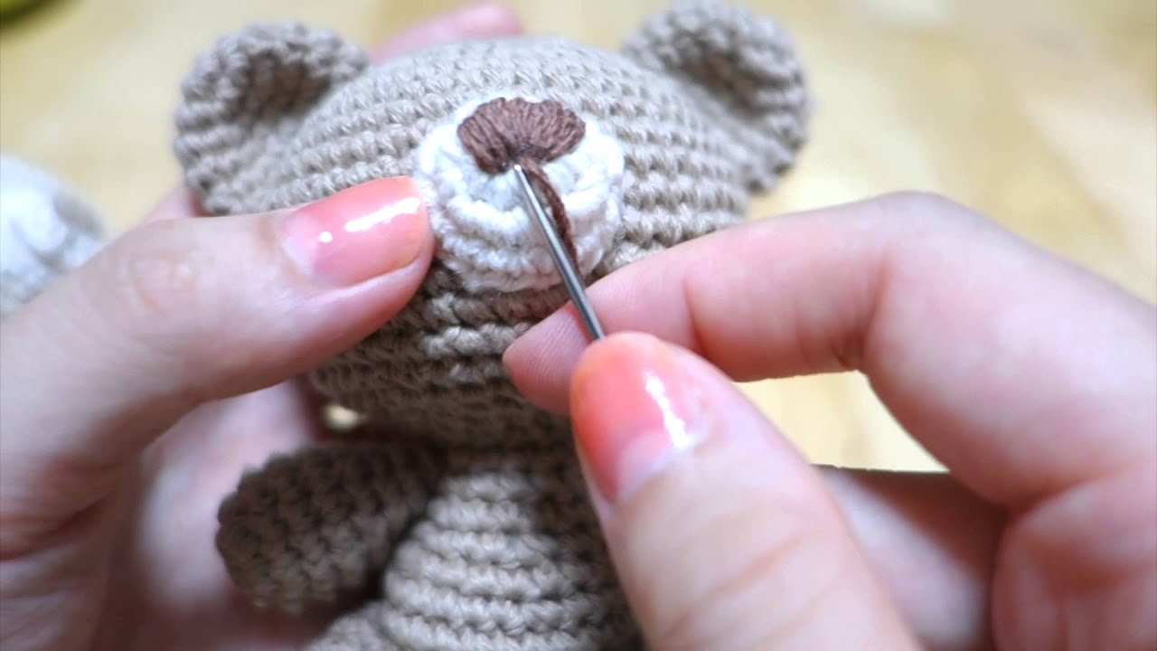 【かぎ針編み】 How to crochet a Amigurumi bear 6/6 くまのあみぐるみの編み方[お顔]