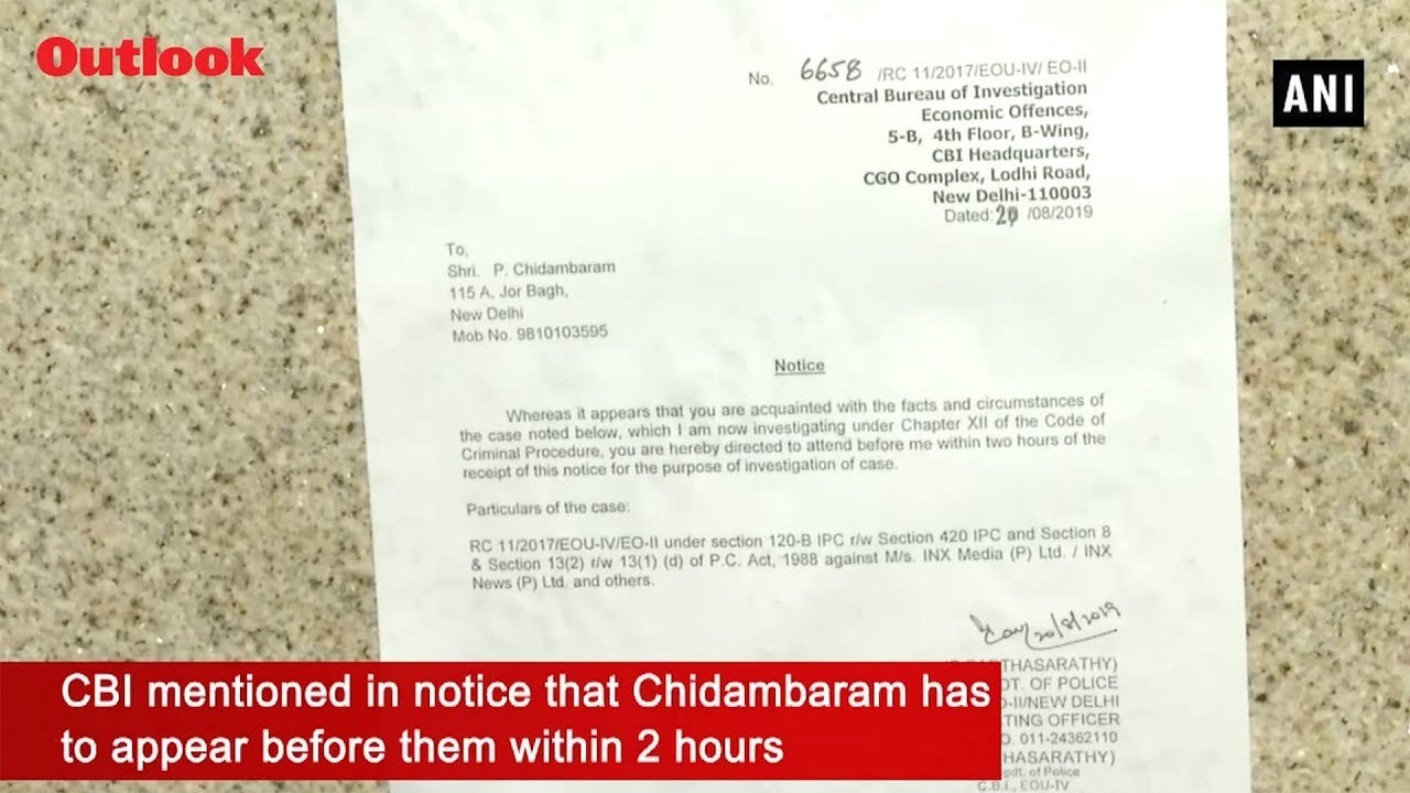INX Media scam: CBI puts notice outside P Chidambaram's residence, asks to appear in 2 hours