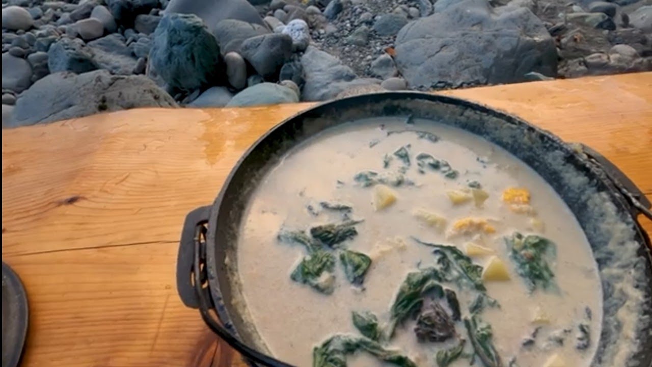Cream of potato corn with Swiss chard
