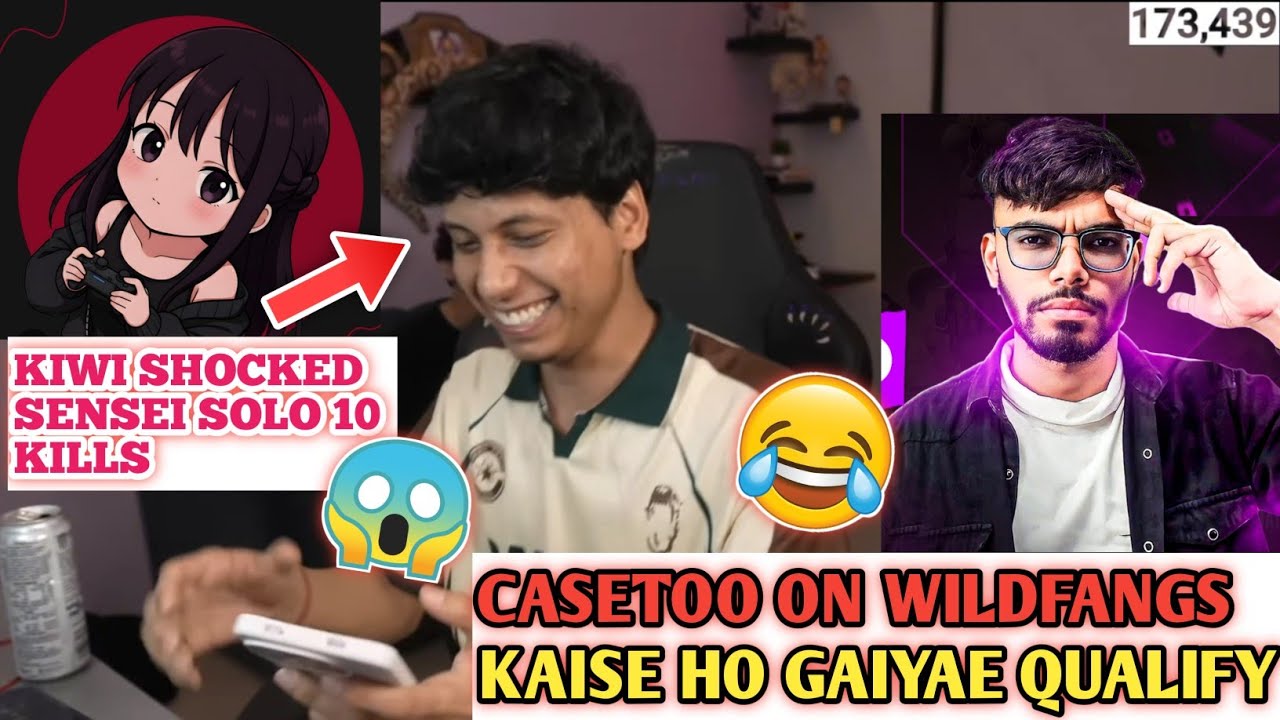 Casetoo rection on wildfangs qualify 🤣 ya Kaisa huva and kiwi shocked by Sensei solo 10kills 😱 #bgmi