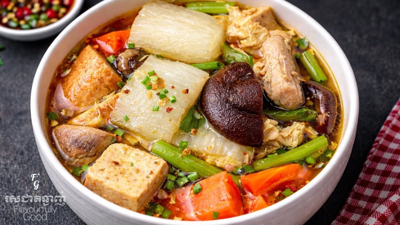 សម្លចាប់ឆាយ Cambodian Chab Chhay Recipe | Healthy & Colorful Mixed Vegetable Soup