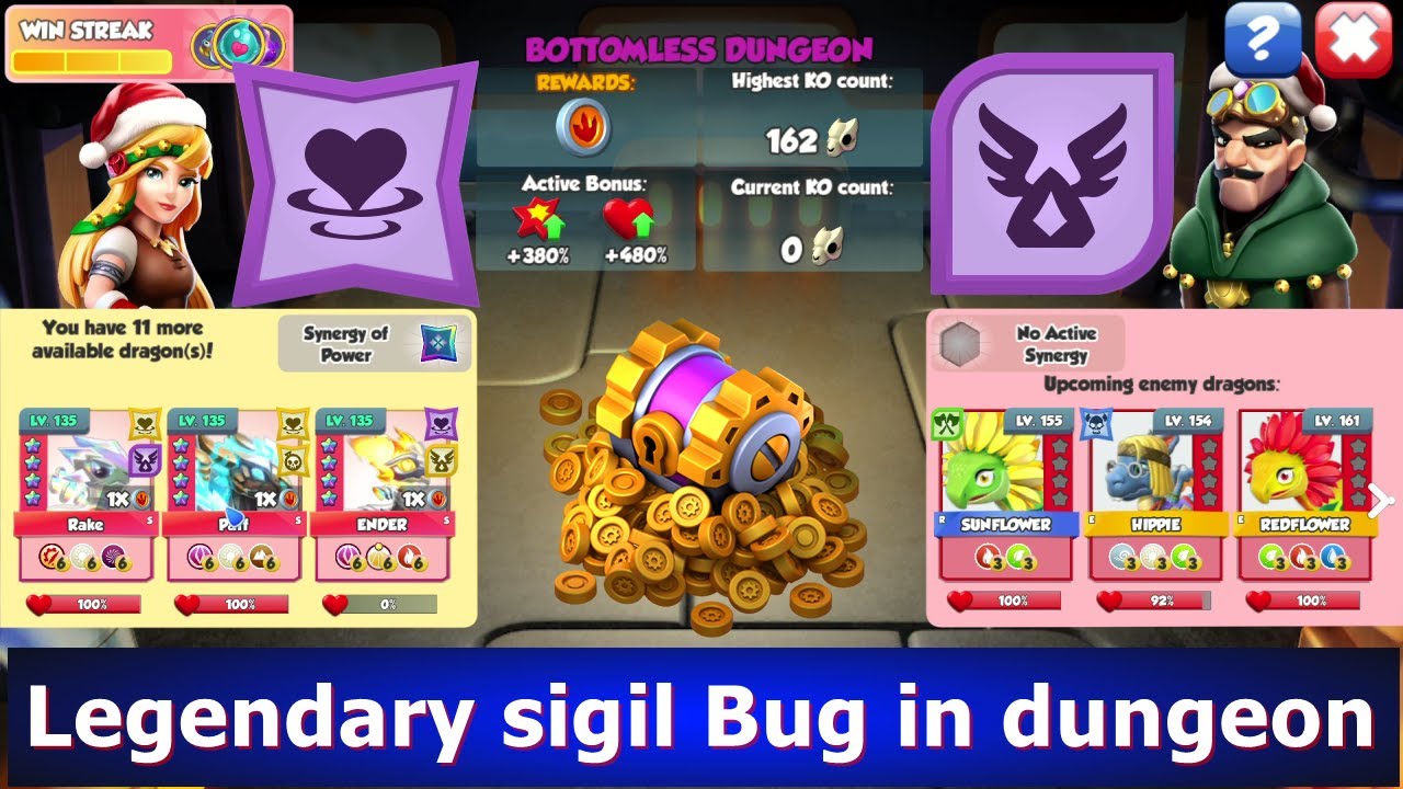 Legendary sigil Bug in dungeon with Max level dragons | Unable to play Dungeon with Legendary sigil