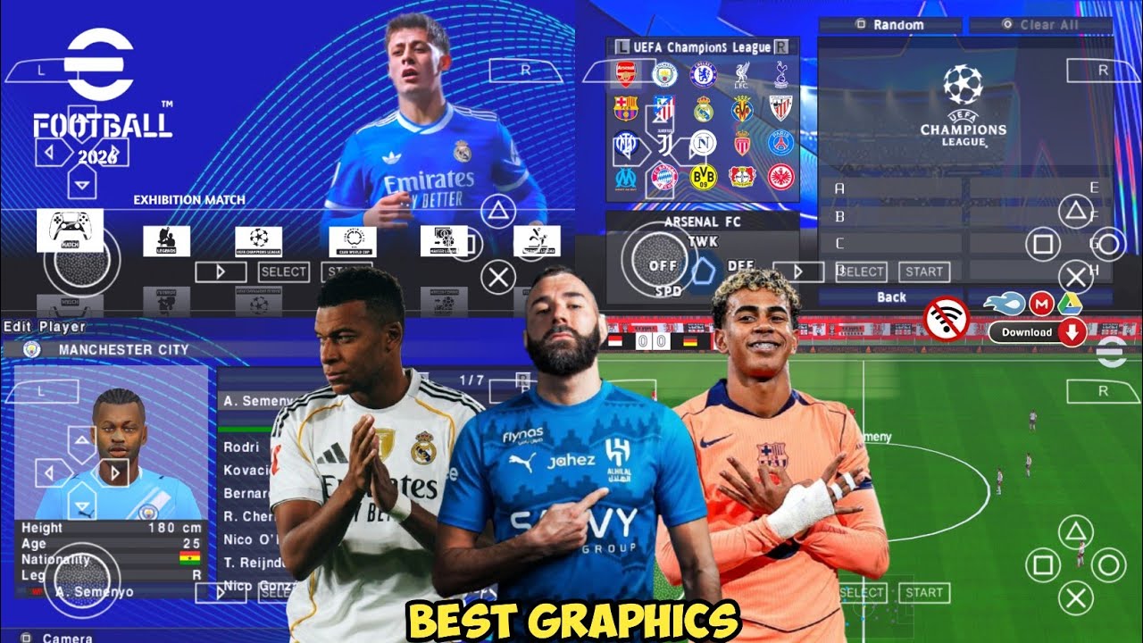 EFOOTBALL PES 2026 PPSSPP ISO NO TEXTURES & NO SAVE DATA NEW KITS 2025/26 REAL FACES & TRANSFER