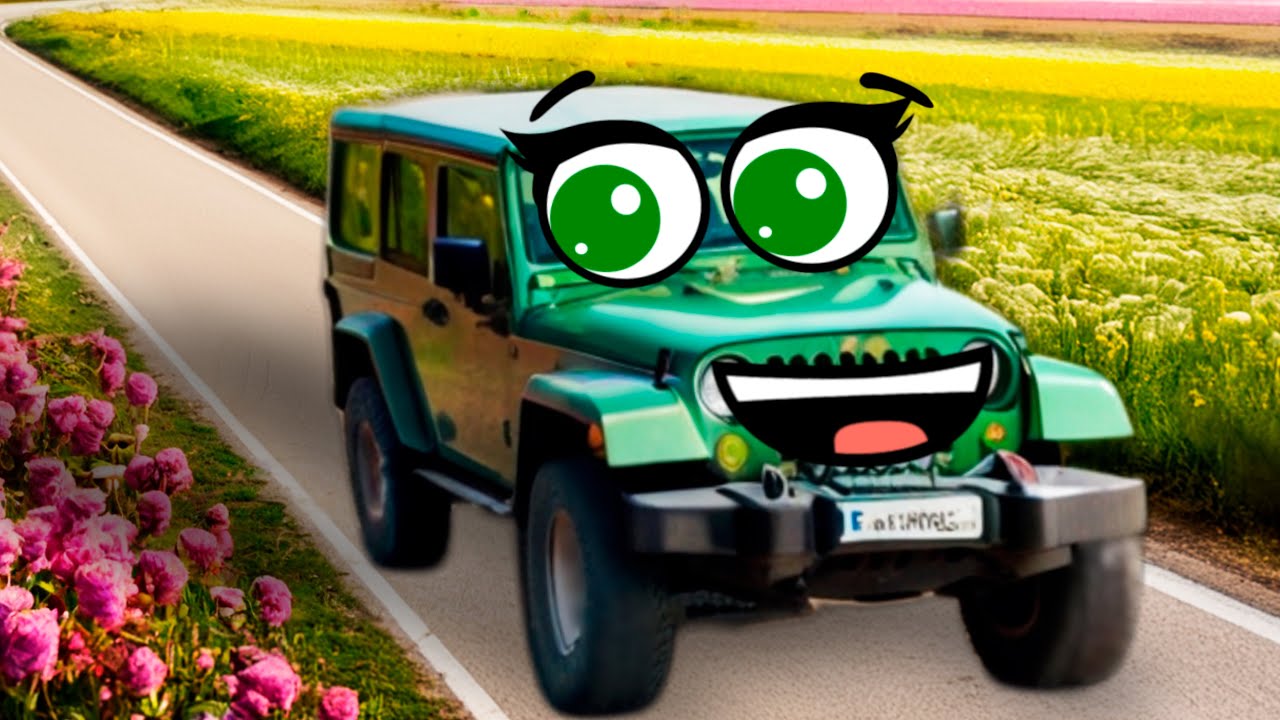 The Wheels on the Jeep. Doodle jeep is singing a nursery rhyme. Sing-along.