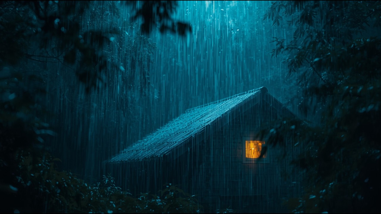 Heavy Rain and Calm Night on Rooftop for Deep Sleep and Relaxation