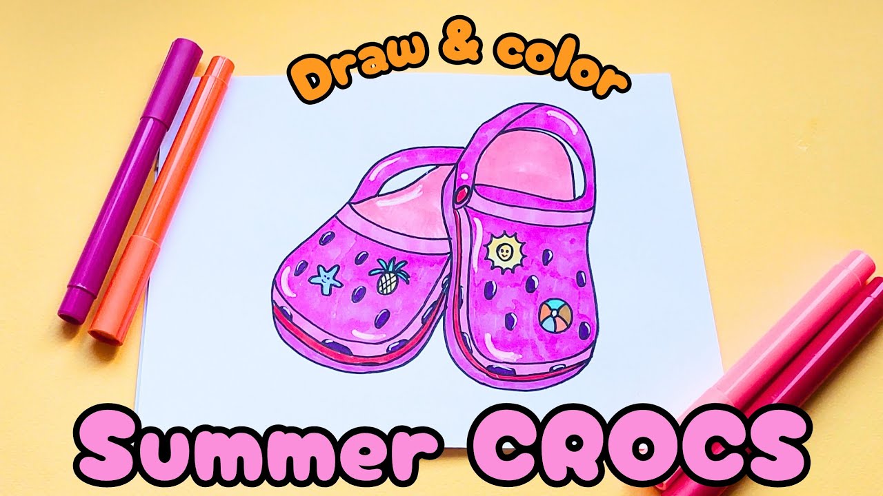 How to draw Crocs | Drawing summer Crocs easy step-by-step | Crocs drawing tutorial
