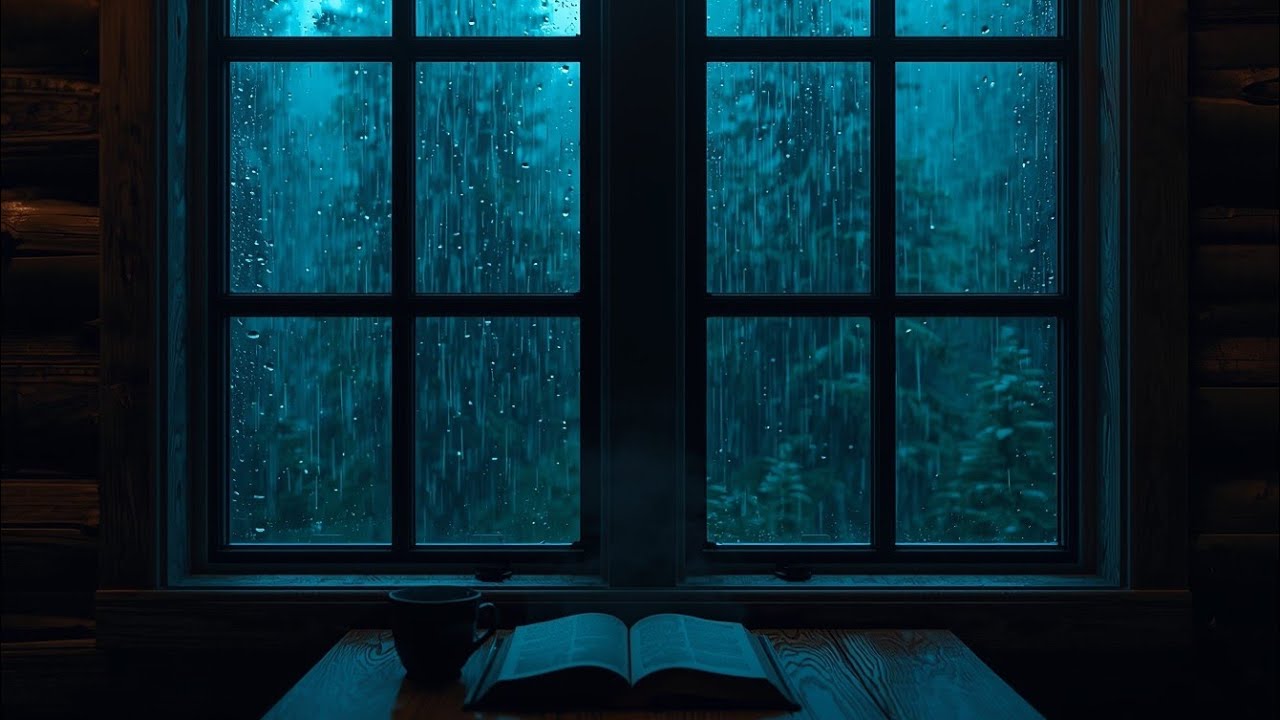 Cozy Rain Night in a Wooden Cabin 🌙 Calm Window Ambience for Sleep