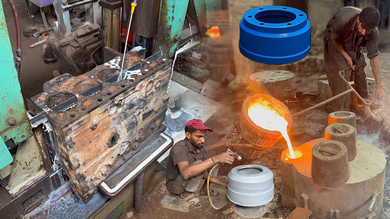 We Cut a Engine Block on Bandsaw into Pieces and Made Brake Drums for Semi Truck