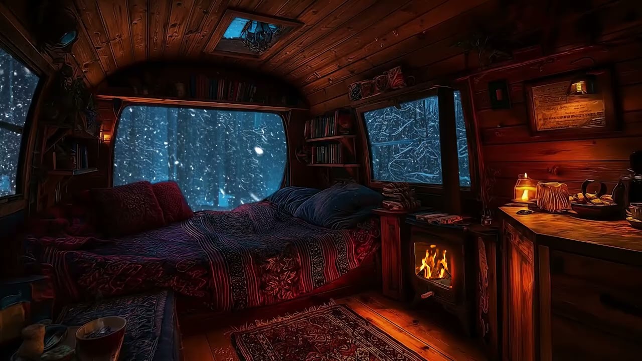 Fall Asleep Fast with Blizzard Winds and a Crackling Fireplace | Cozy Ambience