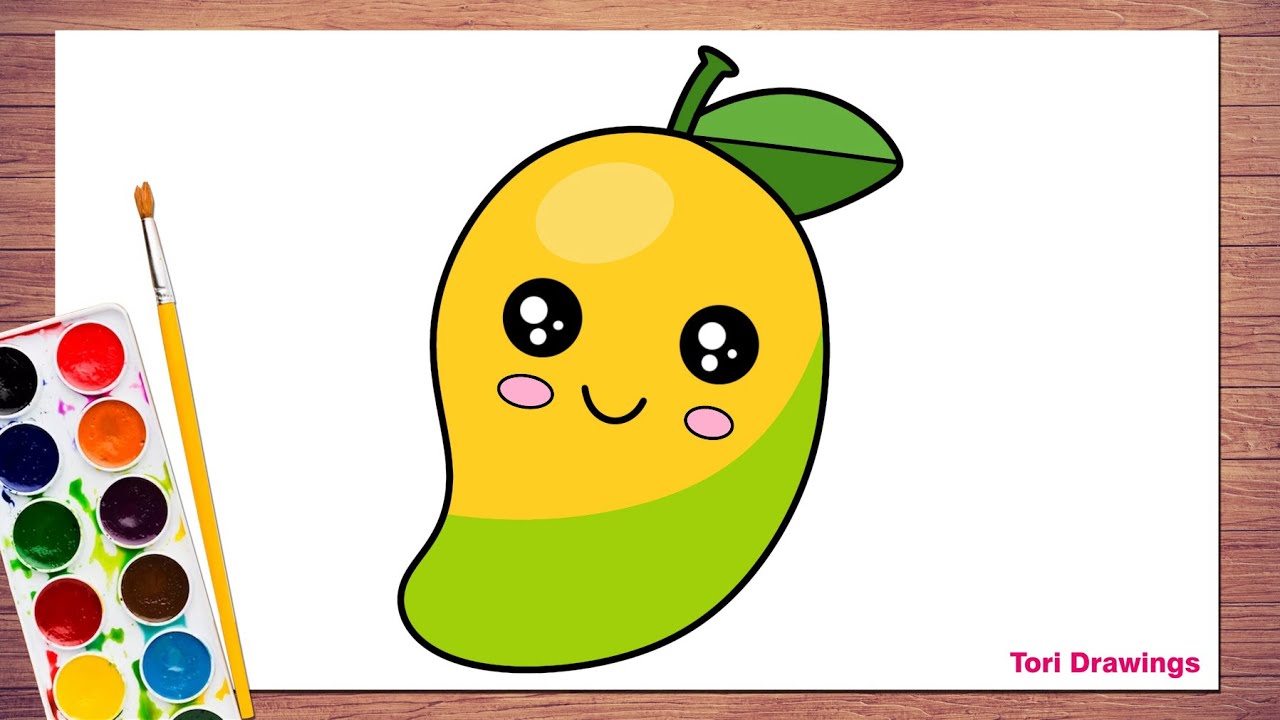 How to Draw a Cute Mango Step by Step | Simple & Cute Kawaii Mango Drawing Tutorial | Fruit Drawing
