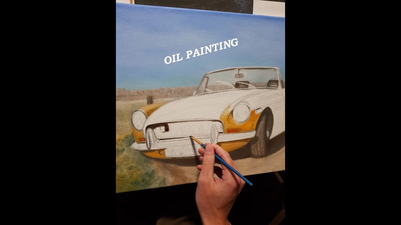 Making of a yellow MG car in oil paint