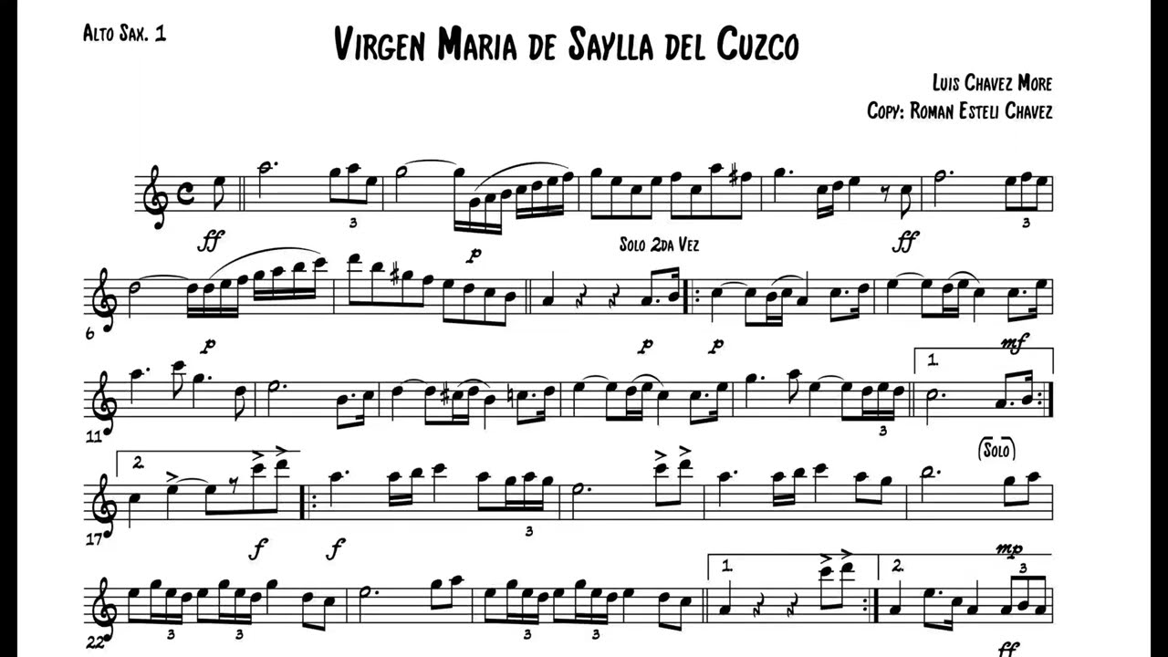 VIRGEN SAYLLA DEL CUZCO-MARCHA REGULAR-PARTITURA SAXOFON 🎷
