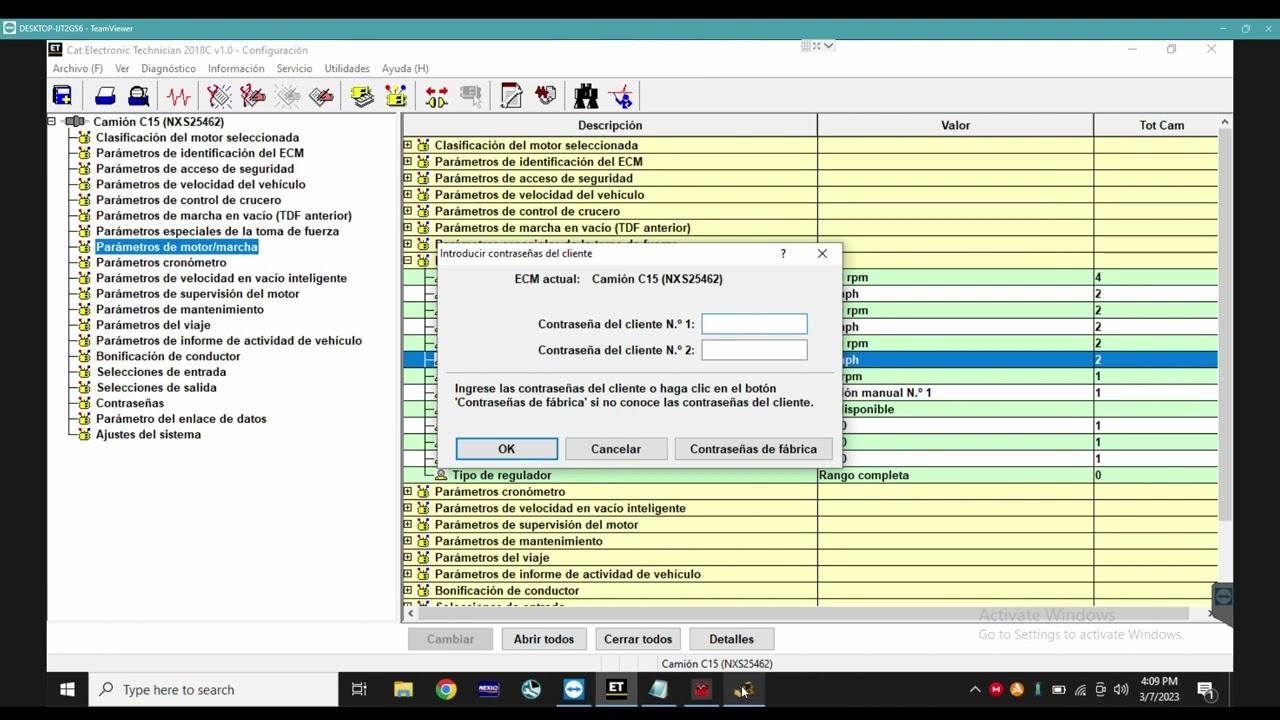 CATERPILLAR    FACTORY PASSWORD Y  CUSTOMER PASSWORD