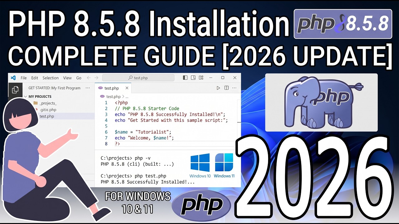 Как установить PHP 8.5.8 на Windows 10/11 [ Обновление 2026 ] Программирование на PHP и начало ра...