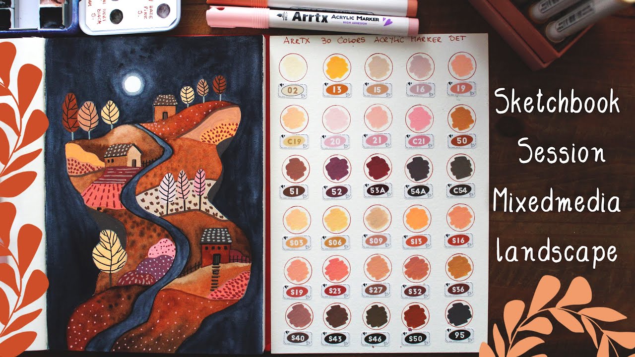 Sketchbook session - MixedMedia landscape with Watercolors & Acrylic markers ft Arrtx