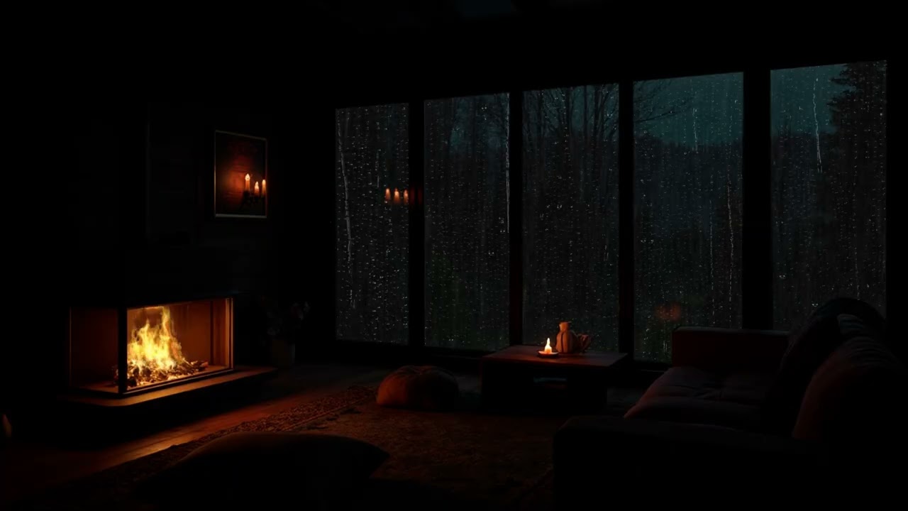 No Ads Cozy Cabin Thunderstorm 🌧️🔥 Rain & Fireplace Ambience for Deep Sleep and Calm Nights